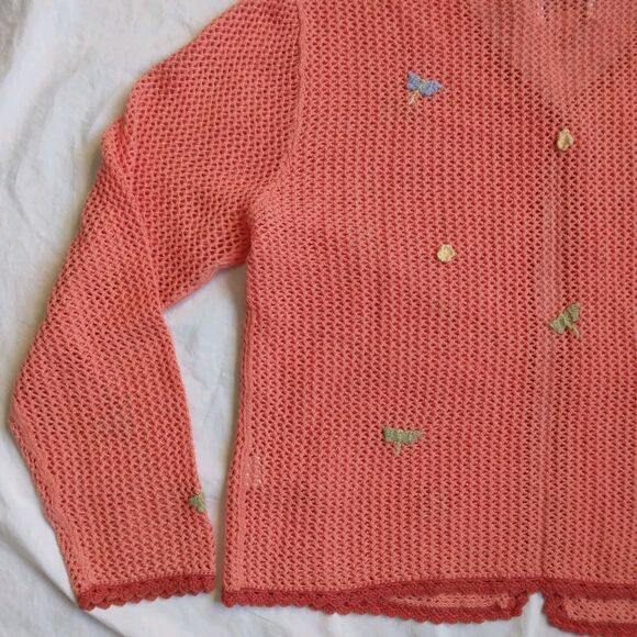 Christopher & Banks Loose Knit Crochet Cardigan Dragonfly Embroidered Women XL - Picture 11 of 12